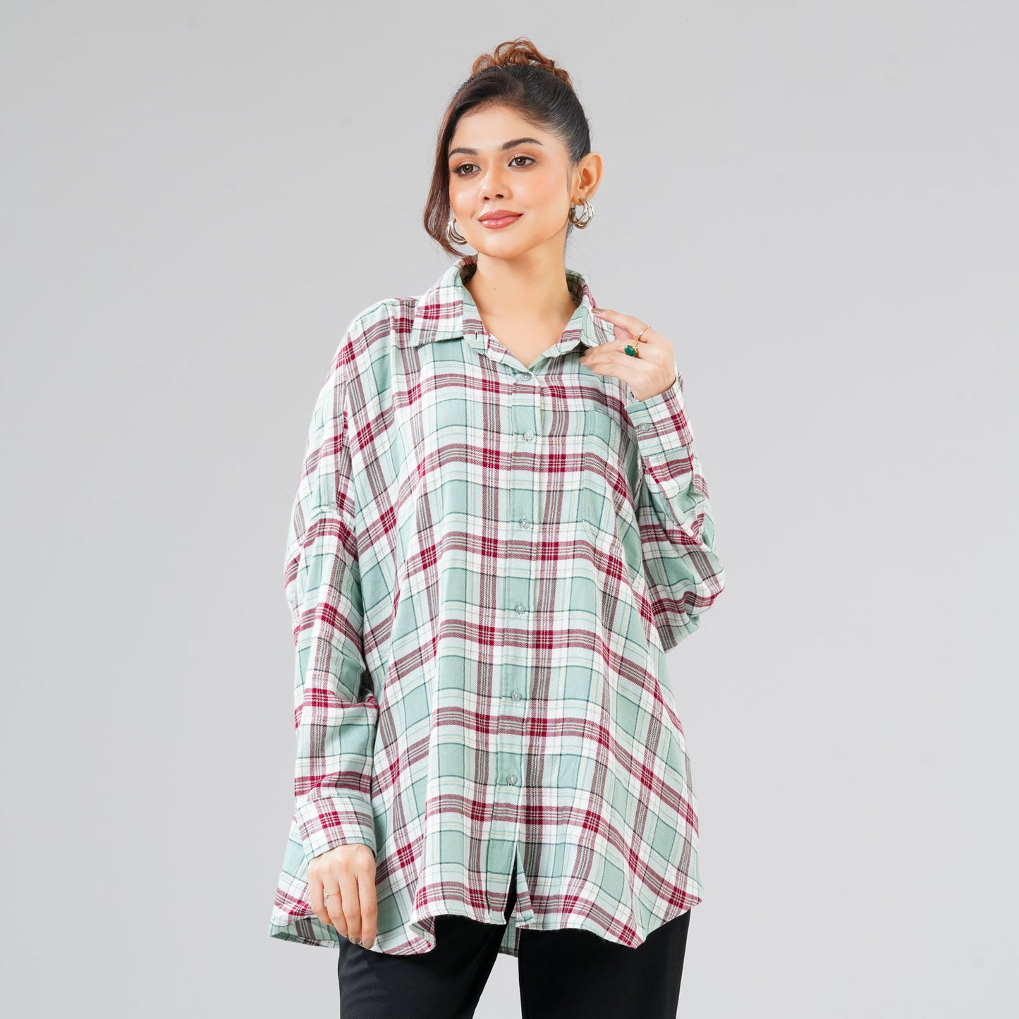 Women Green Check Shirt
