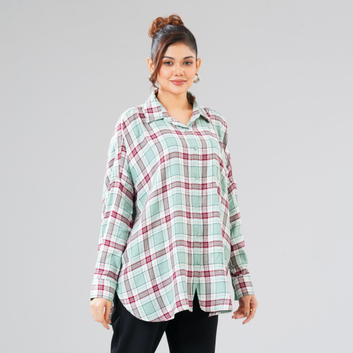 Women Green Check Shirt