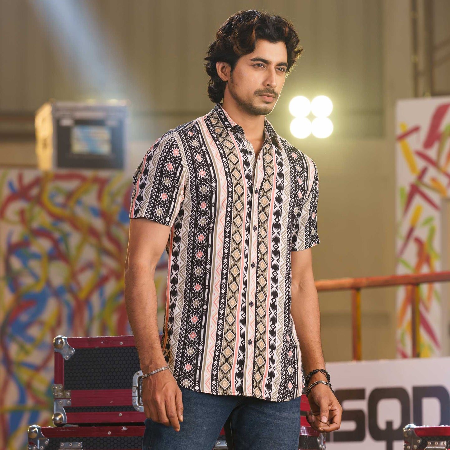 Mens Black Print Shirt