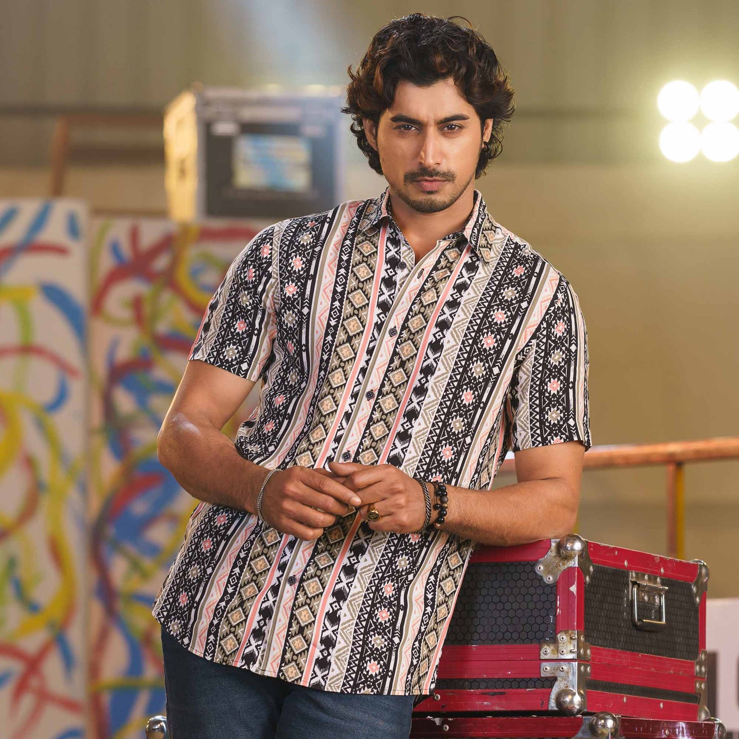 Mens Black Print Shirt