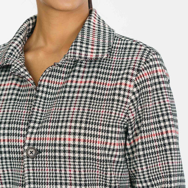 Womens Cream & Black Check Trench Coat