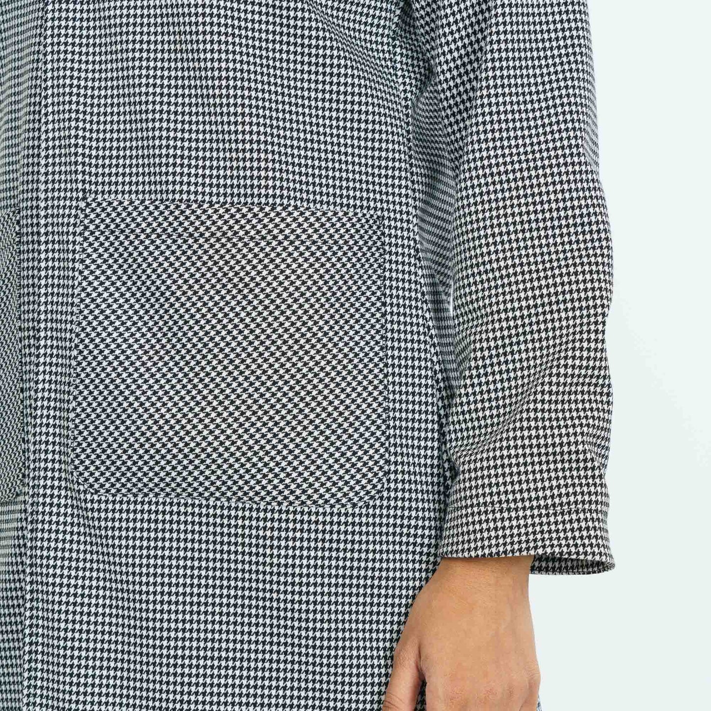 Womens Black & White Check Trench Coat