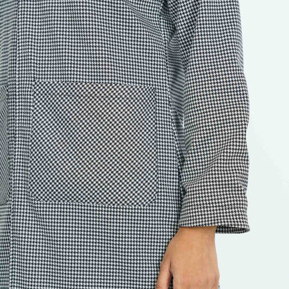Womens Black & White Check Trench Coat