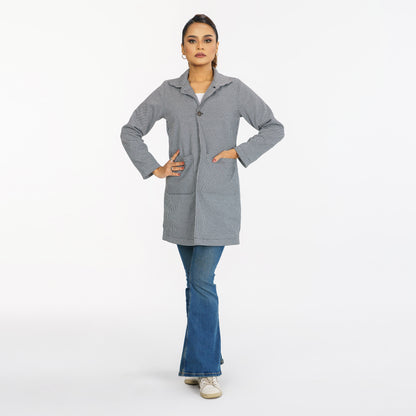 Womens Black & White Check Trench Coat