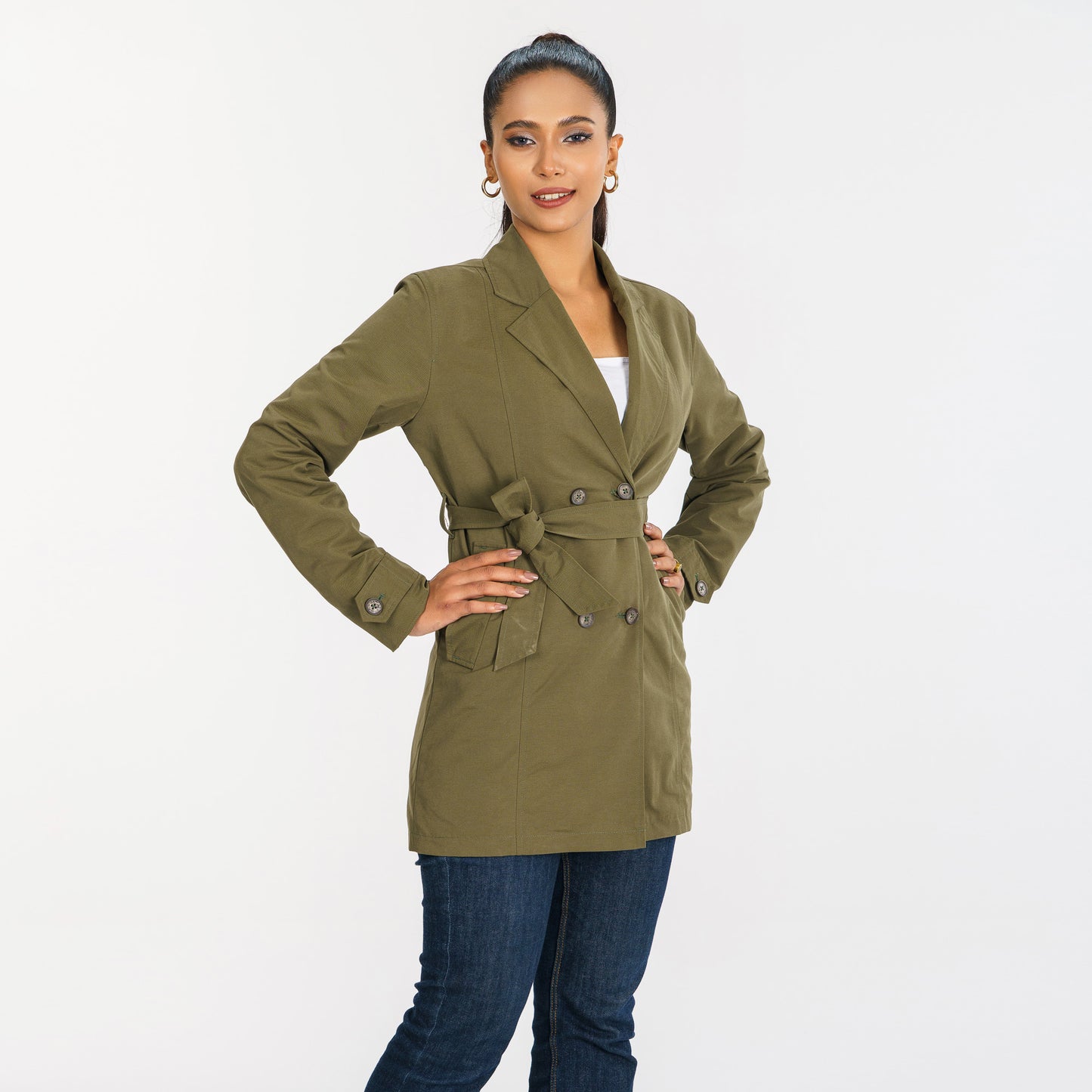 Womens Olive Trench Coat