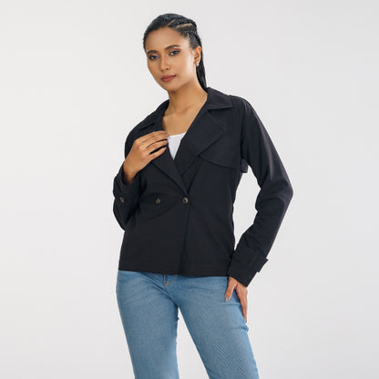 Women Black Short Trench Coat