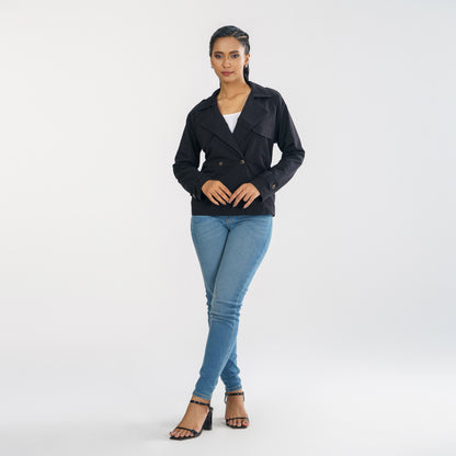 Women Black Short Trench Coat