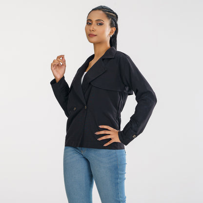 Women Black Short Trench Coat