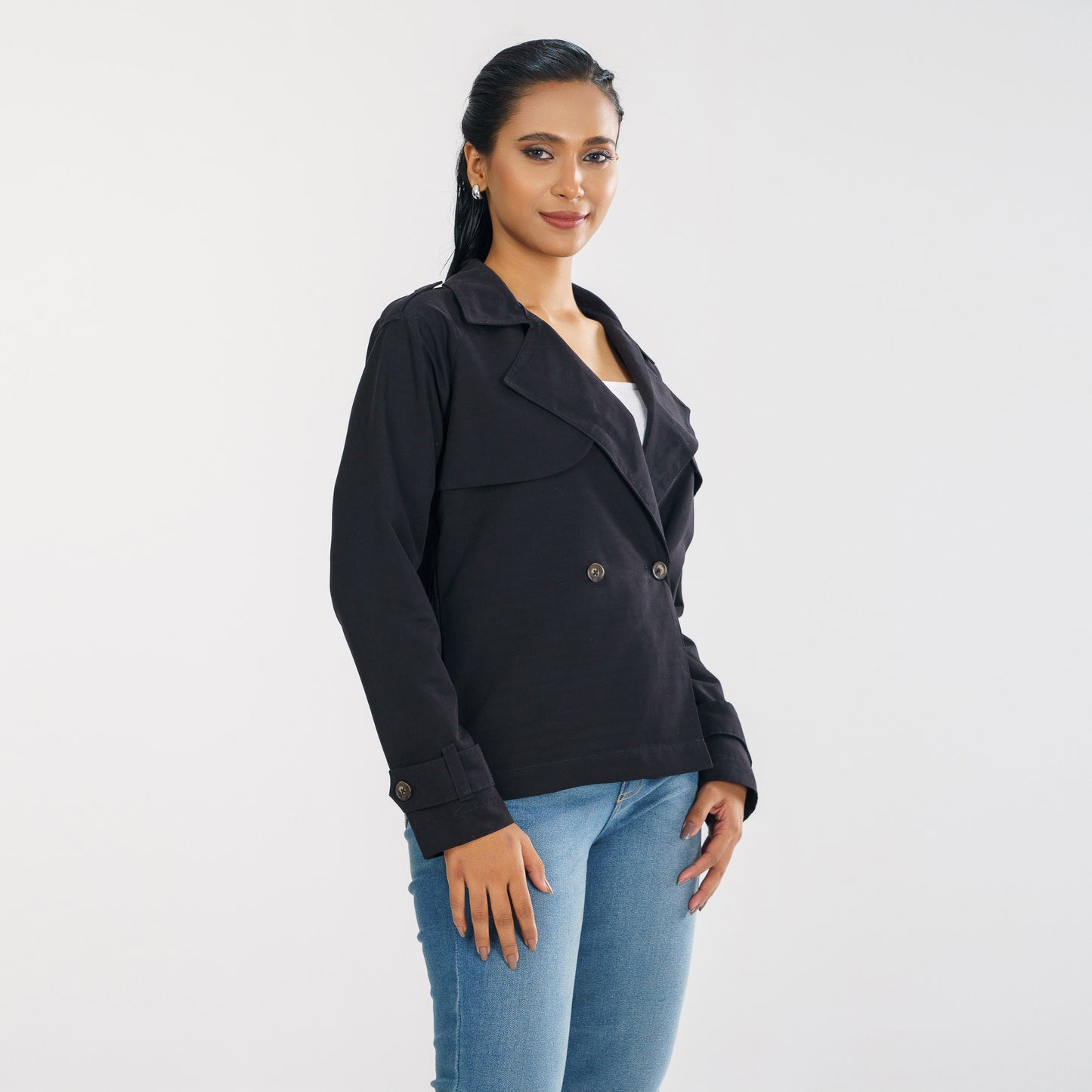 Women Black Short Trench Coat