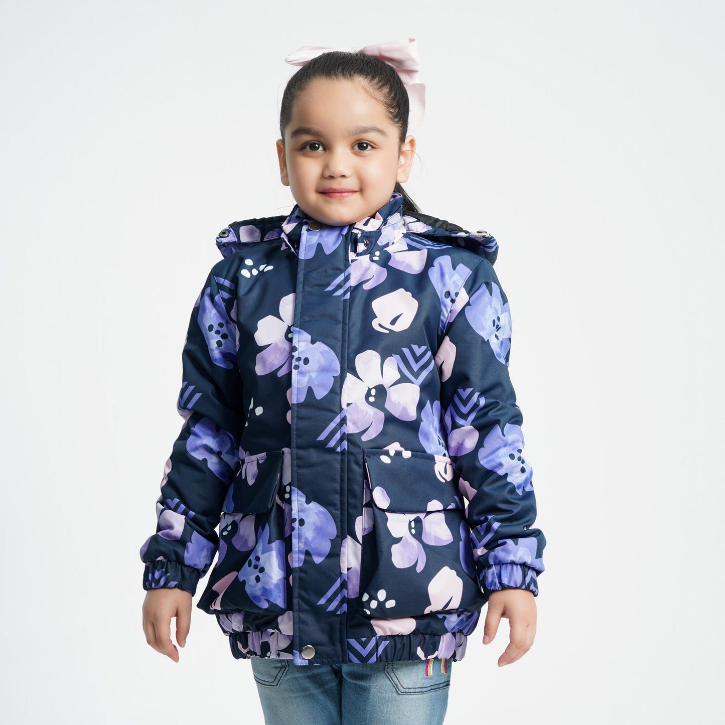Girls Navy Aop Windbreaker