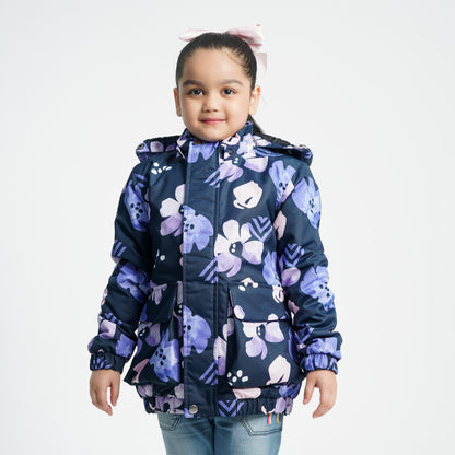 Girls Navy Aop Windbreaker
