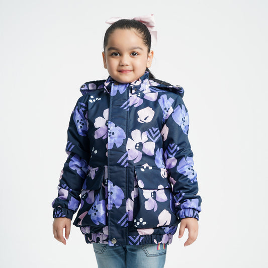 Girls Navy Aop Windbreaker