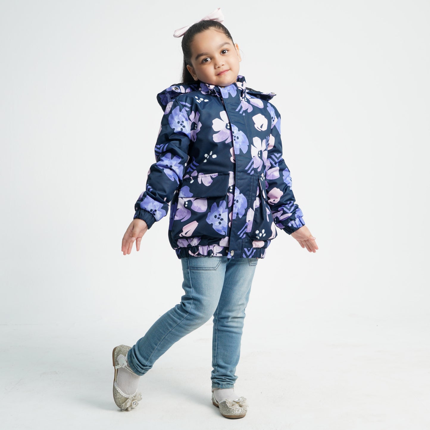 Girls Navy Aop Windbreaker