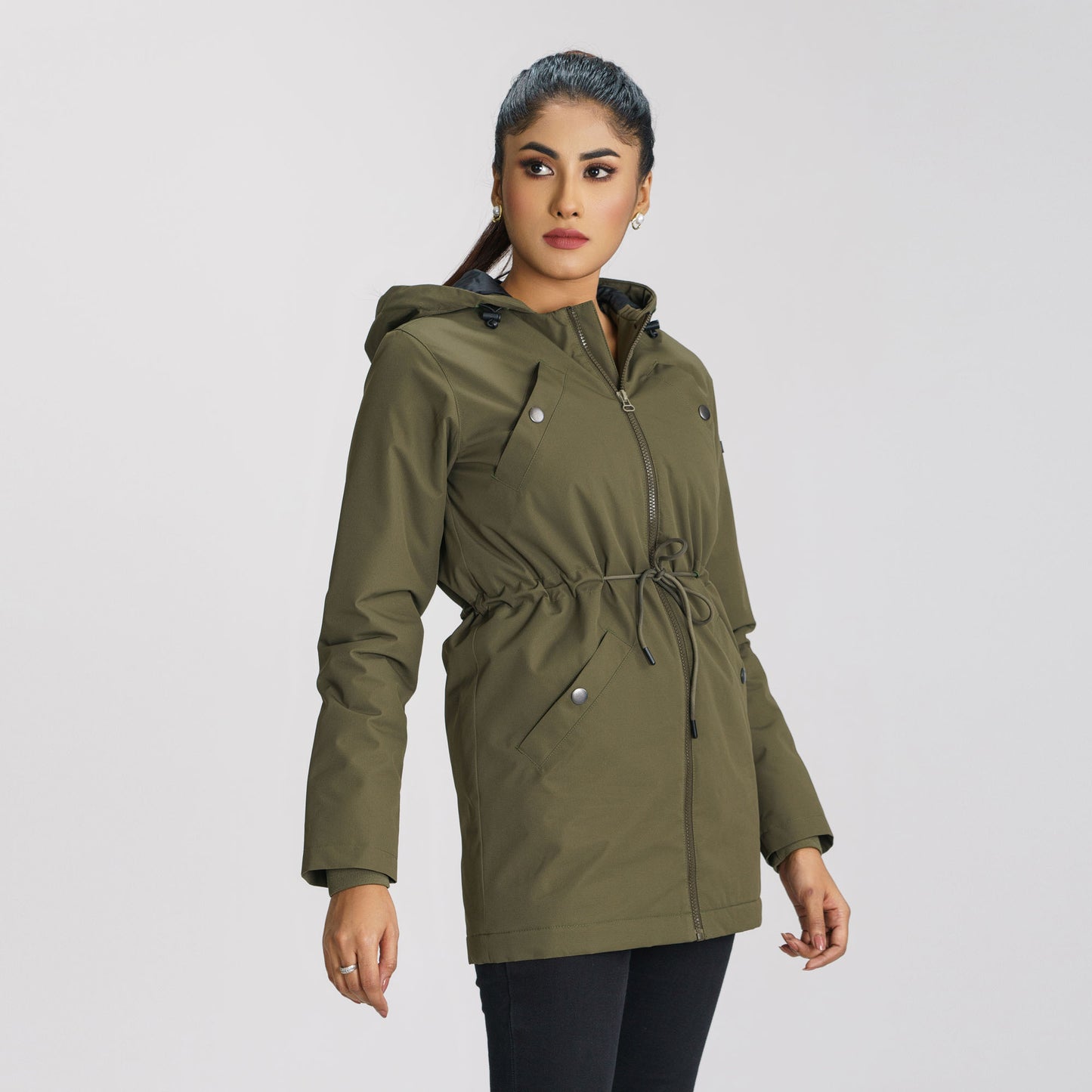 Womens Olive Windbreaker Coat