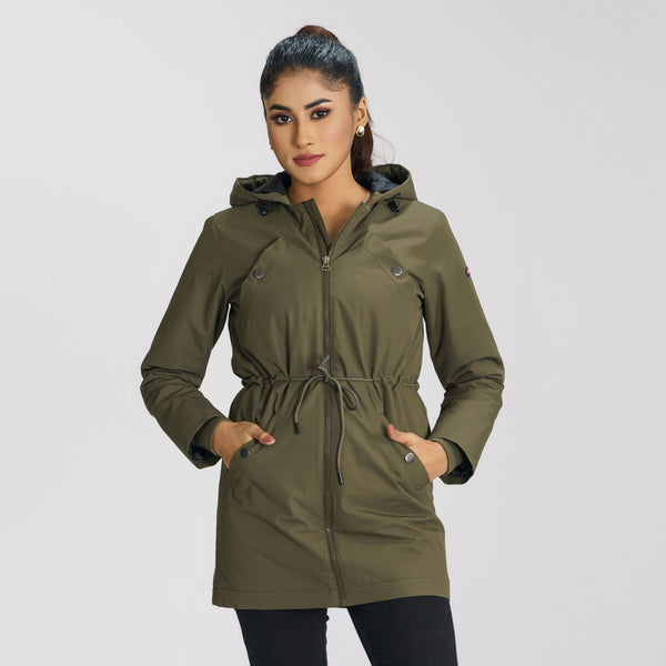 Womens Olive Windbreaker Coat