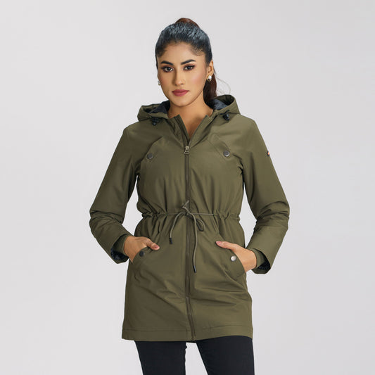 Womens Olive Windbreaker Coat