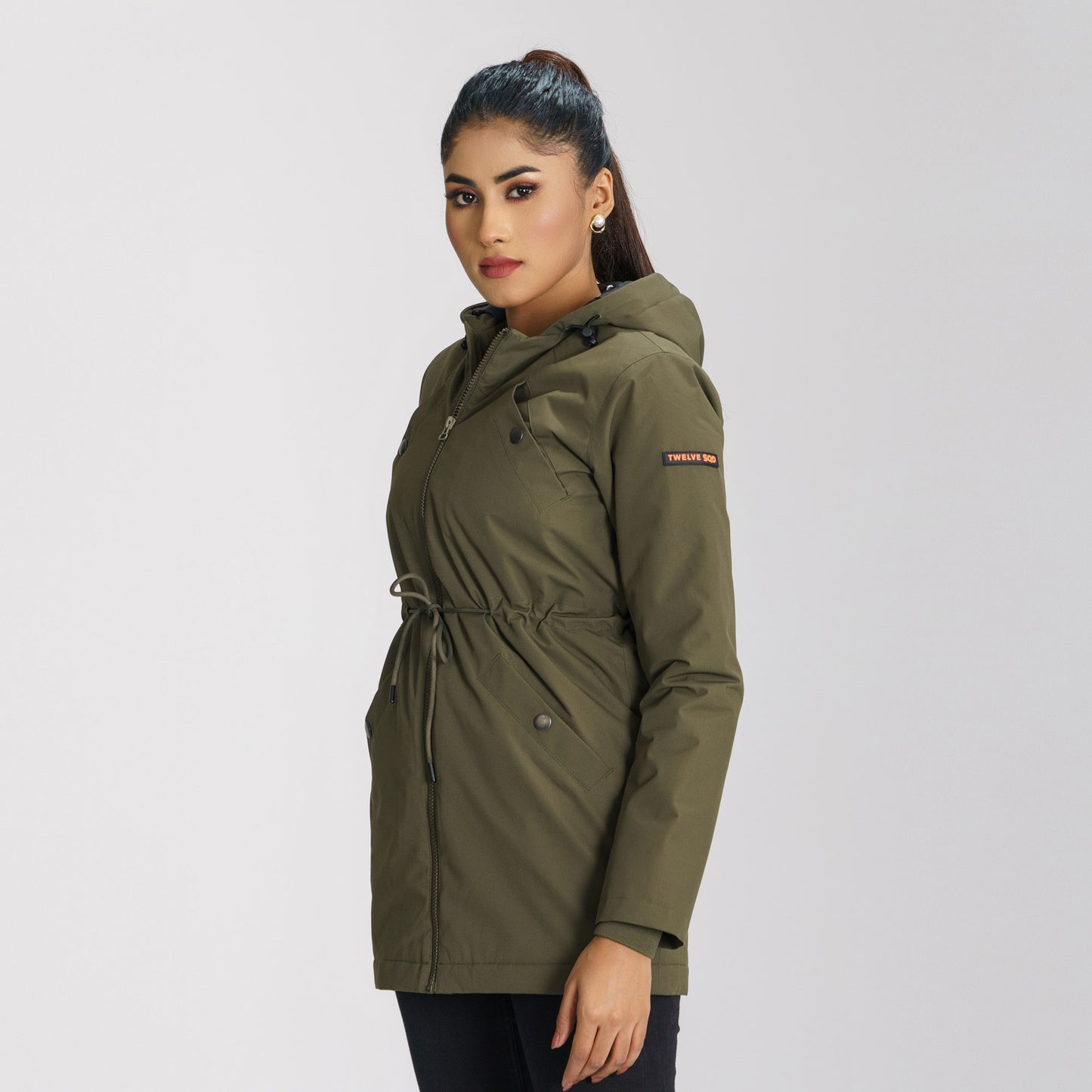 Womens Olive Windbreaker Coat