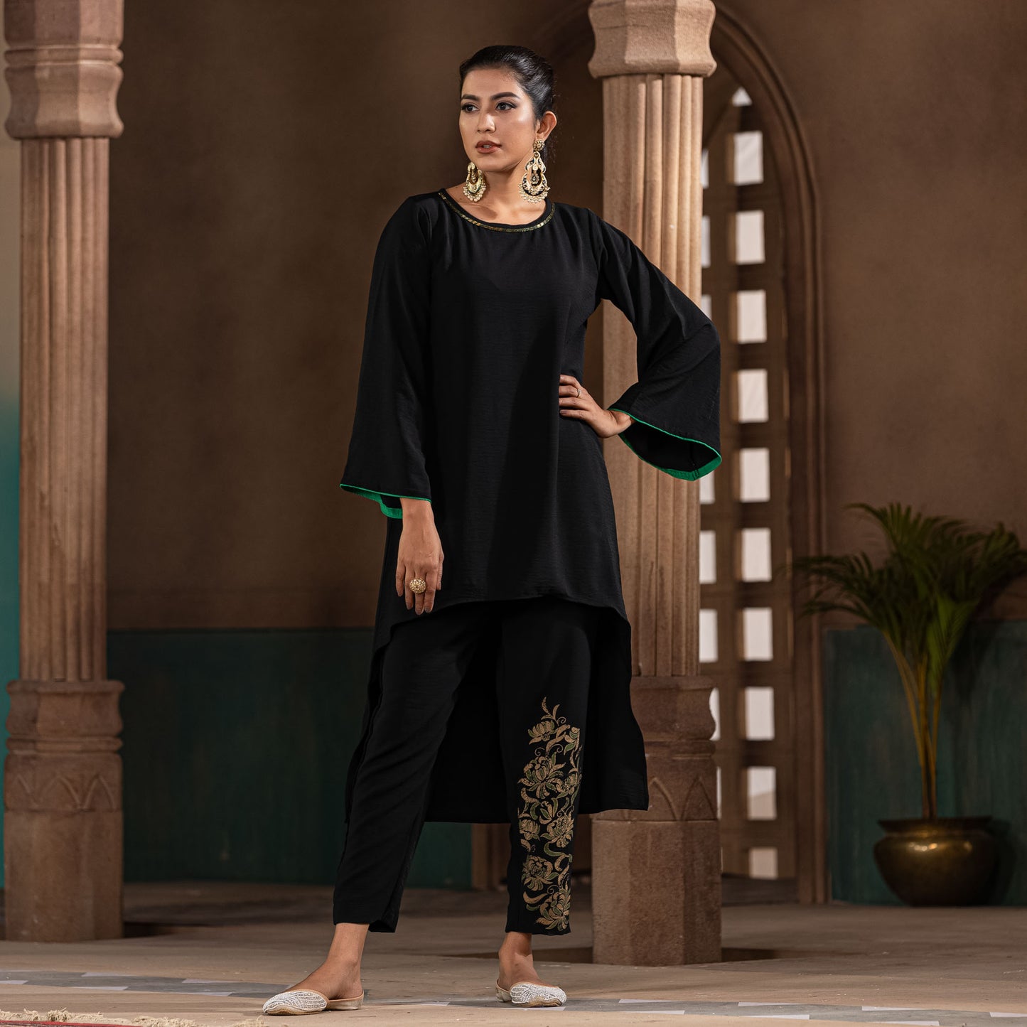 Womens Black Ethnic 2-Piece Set