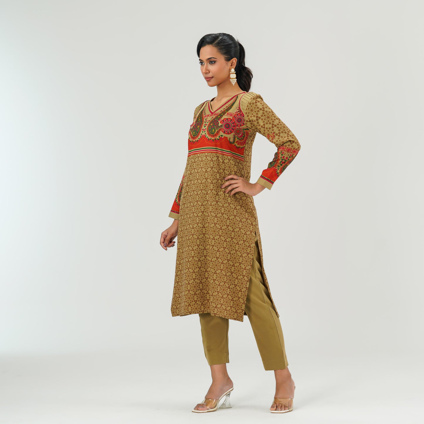 Womens Brown Ethnic Two Piece Set