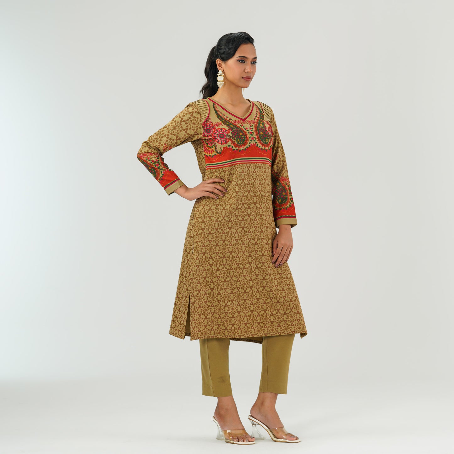 Womens Brown Ethnic Two Piece Set