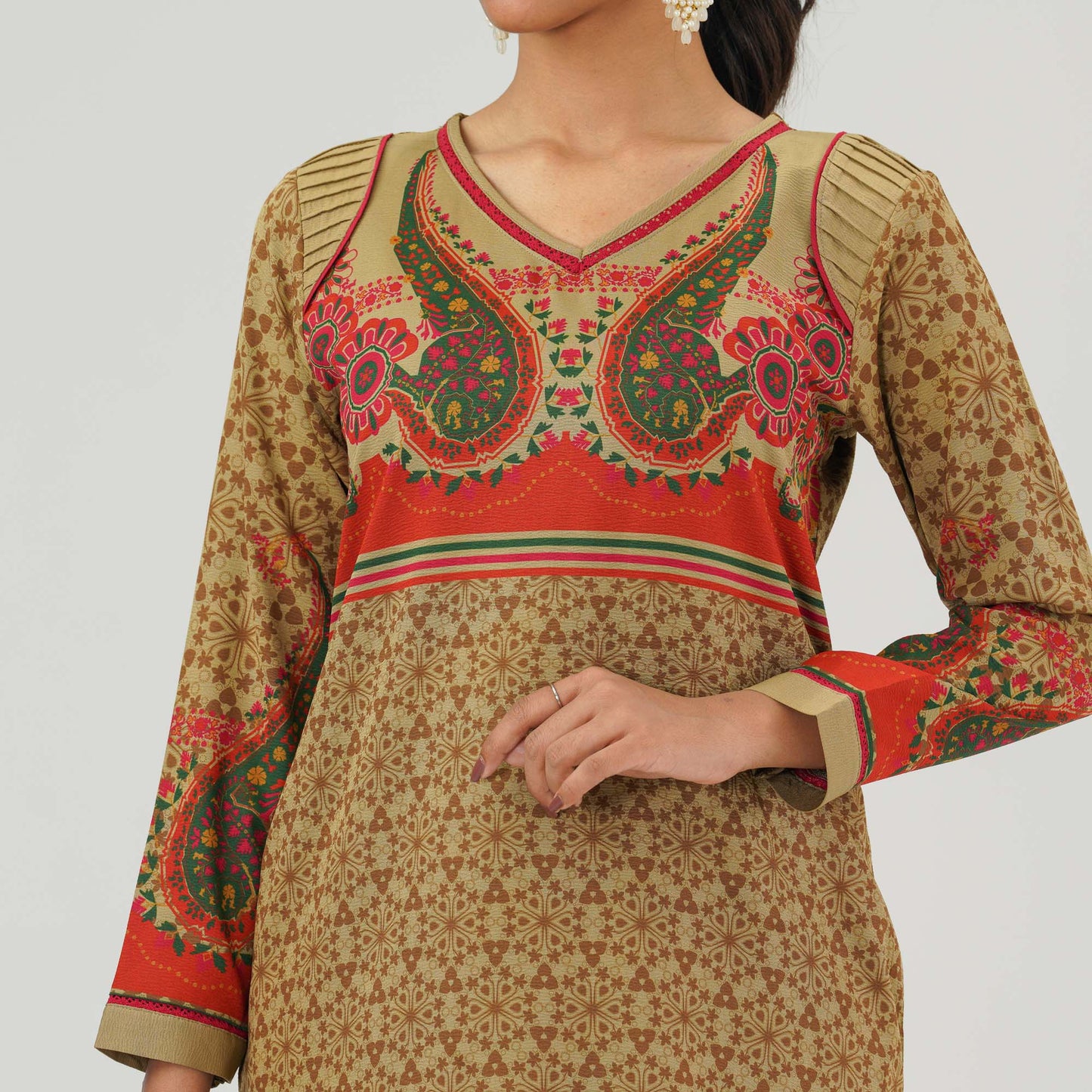 Womens Brown Ethnic Two Piece Set