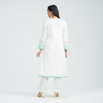 Women Off White Cotton Two Piece Set