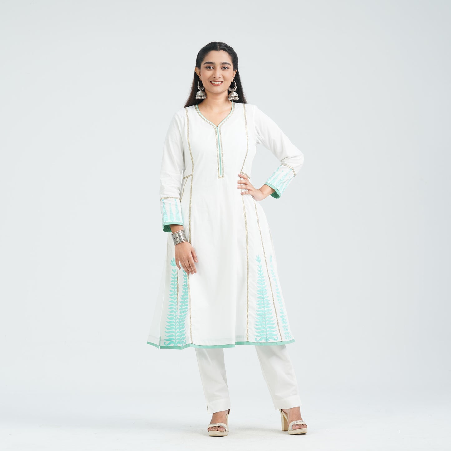 Women Off White Cotton Two Piece Set