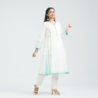 Women Off White Cotton Two Piece Set