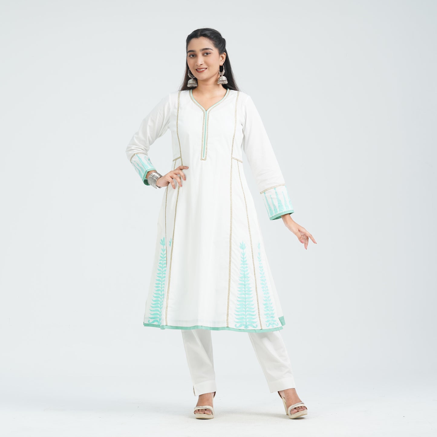 Women Off White Cotton Two Piece Set