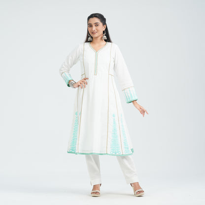 Women Off White Cotton Two Piece Set