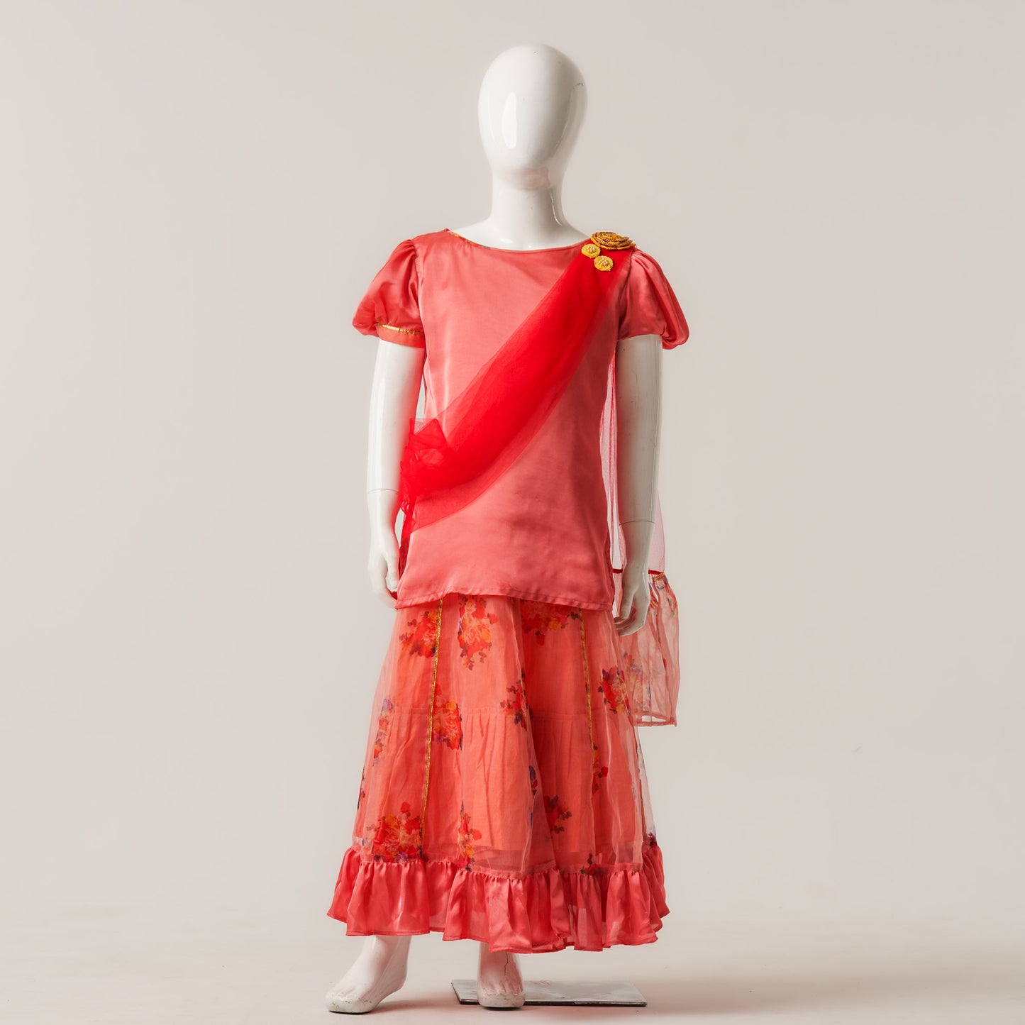 Girls Yellow Print Three Piece Set