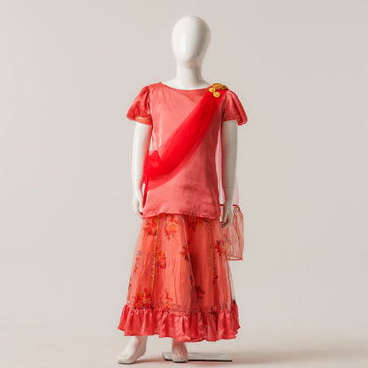 Girls Yellow Print Three Piece Set