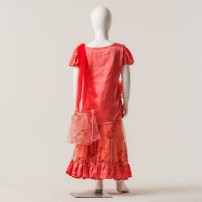 Girls Yellow Print Three Piece Set