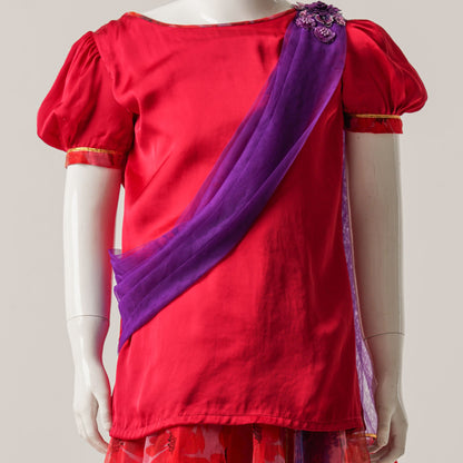 Girls Red Printed Three Piece Set