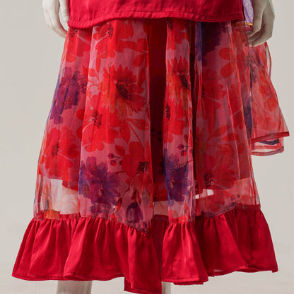 Girls Red Printed Three Piece Set