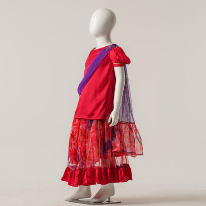 Girls Red Printed Three Piece Set