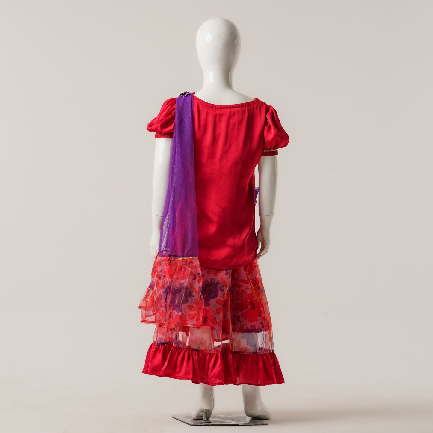 Girls Red Printed Three Piece Set