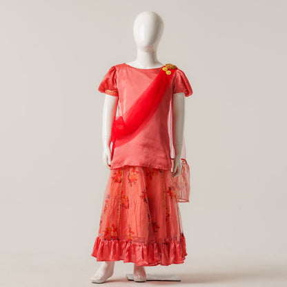 Girls Yellow Print Three Piece Set