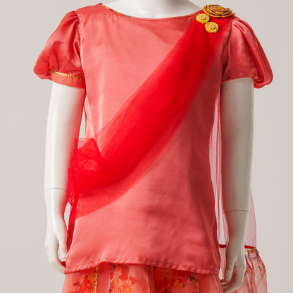 Girls Yellow Print Three Piece Set