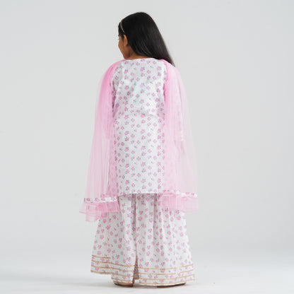 Girl’s White Print Cotton Three Piece Set