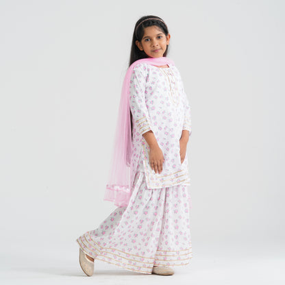 Girl’s White Print Cotton Three Piece Set