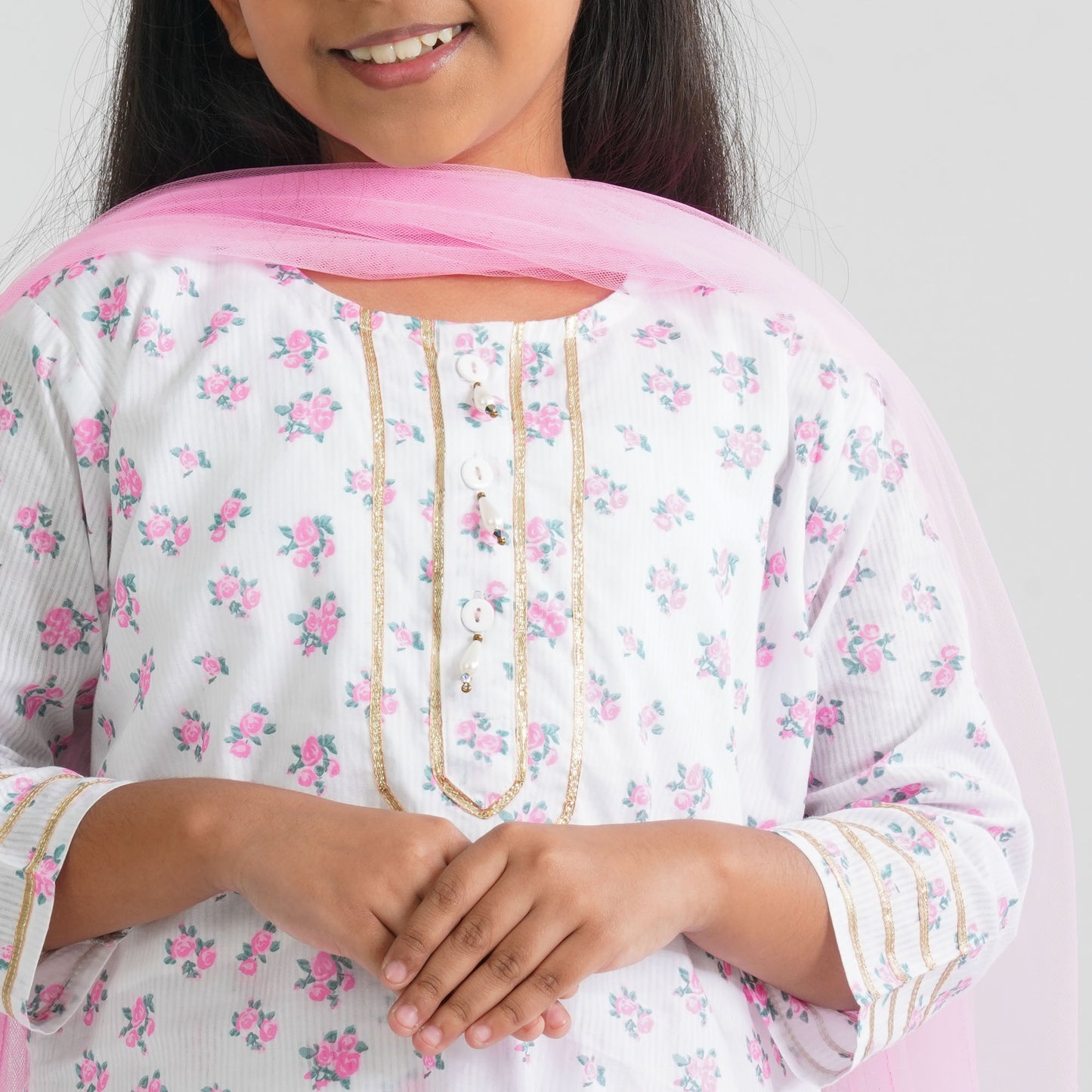Girl’s White Print Cotton Three Piece Set