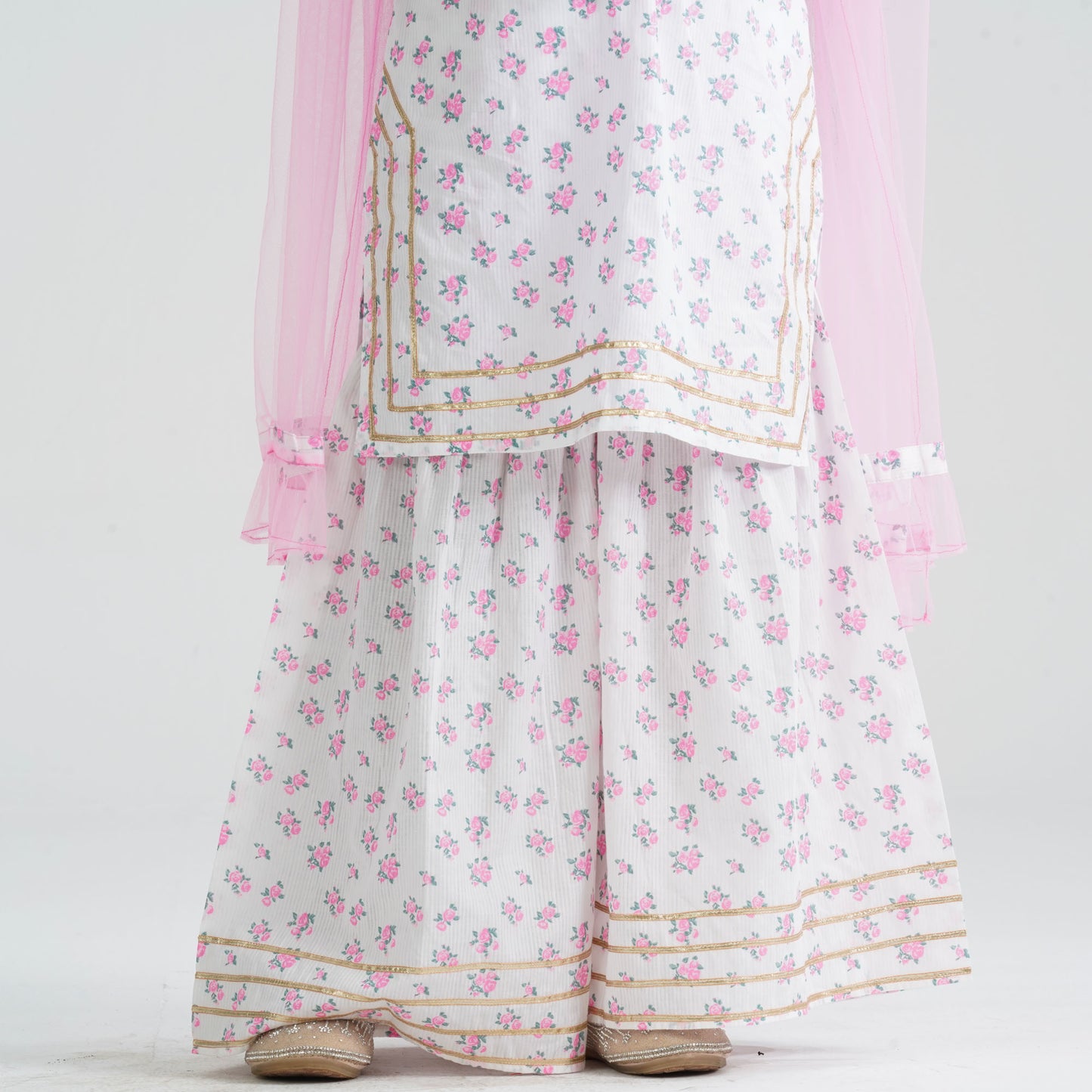 Girl’s White Print Cotton Three Piece Set