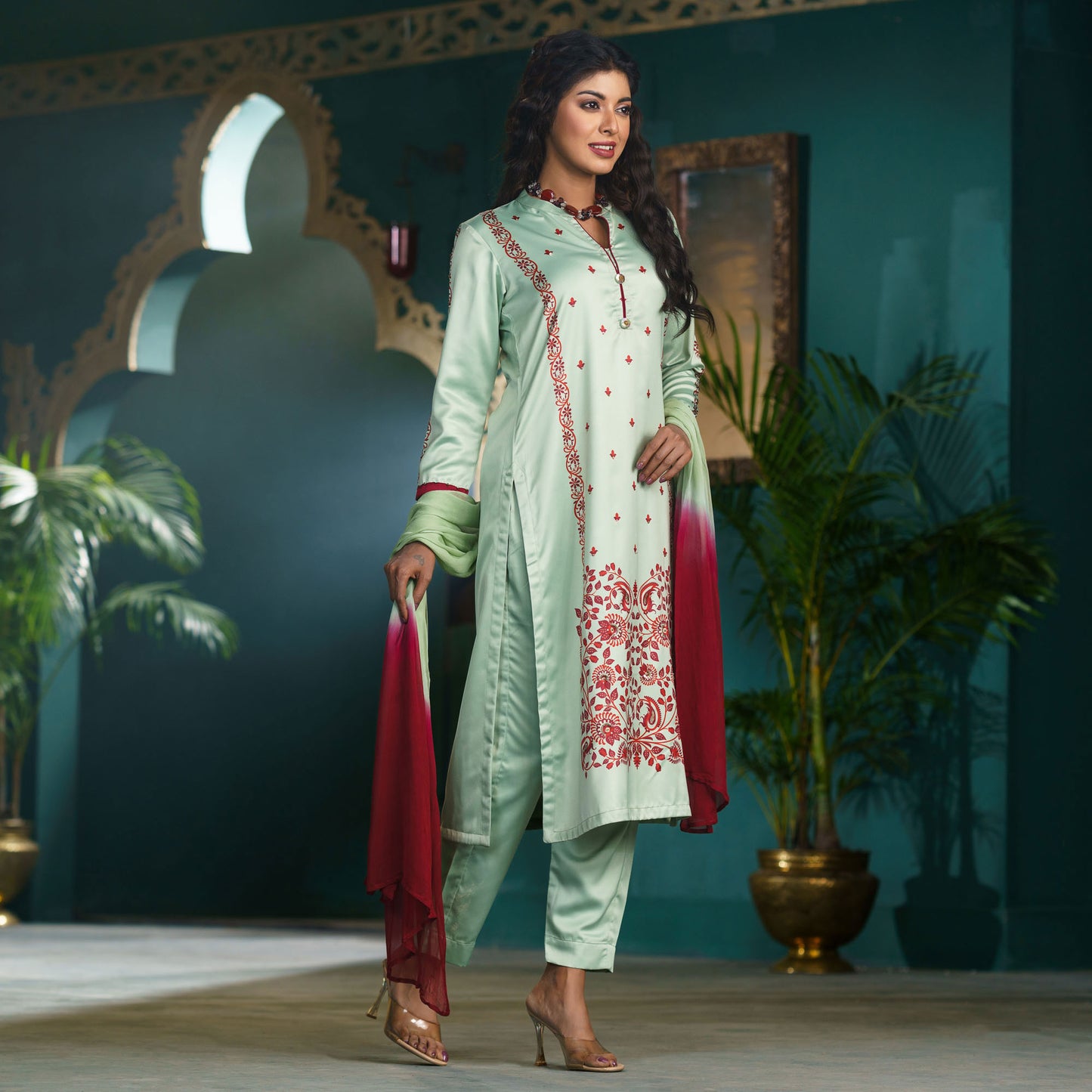 Women Pistachio Green Ethnic Set