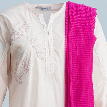 Womens Dusty Pink Embroidered Three Piece Set