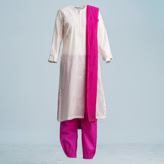 Womens Dusty Pink Embroidered Three Piece Set