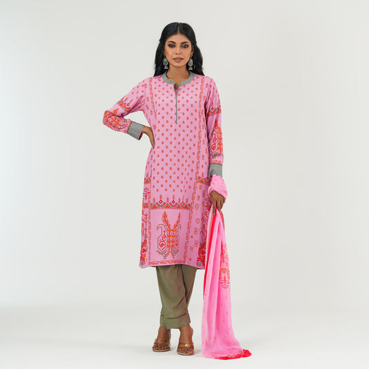 Women Baby Pink Ethnic Three Piece