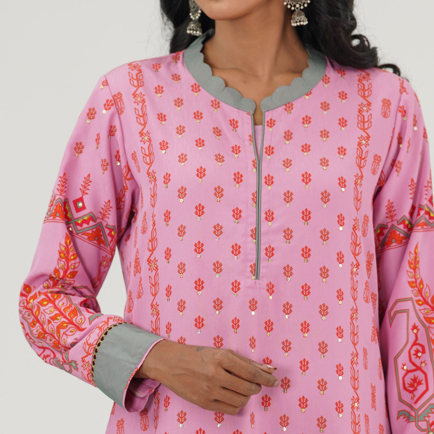 Women Baby Pink Ethnic Three Piece