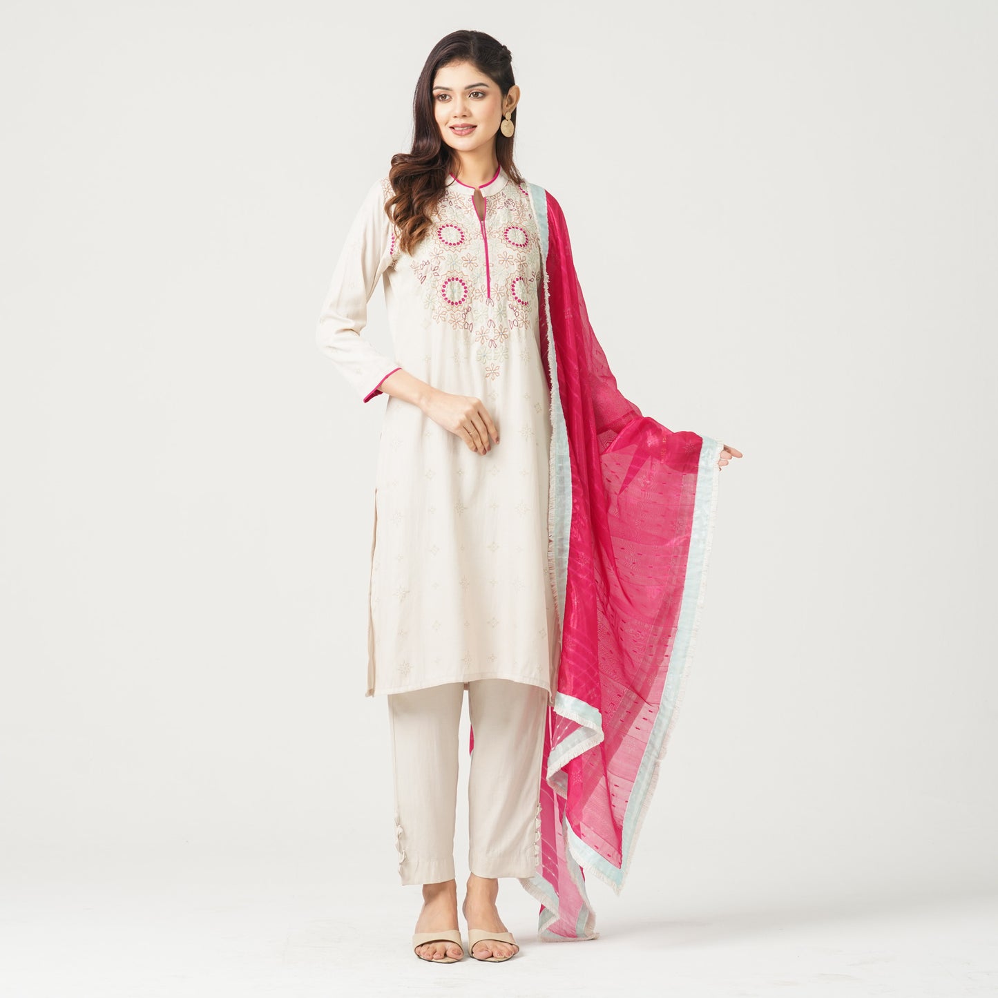 Womens Cashmilon Embroidered Three Piece Set