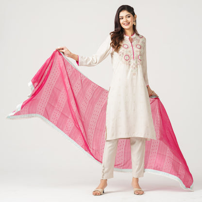 Womens Cashmilon Embroidered Three Piece Set